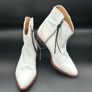 Free People White Western Ankle Boots New Leather Sz 39